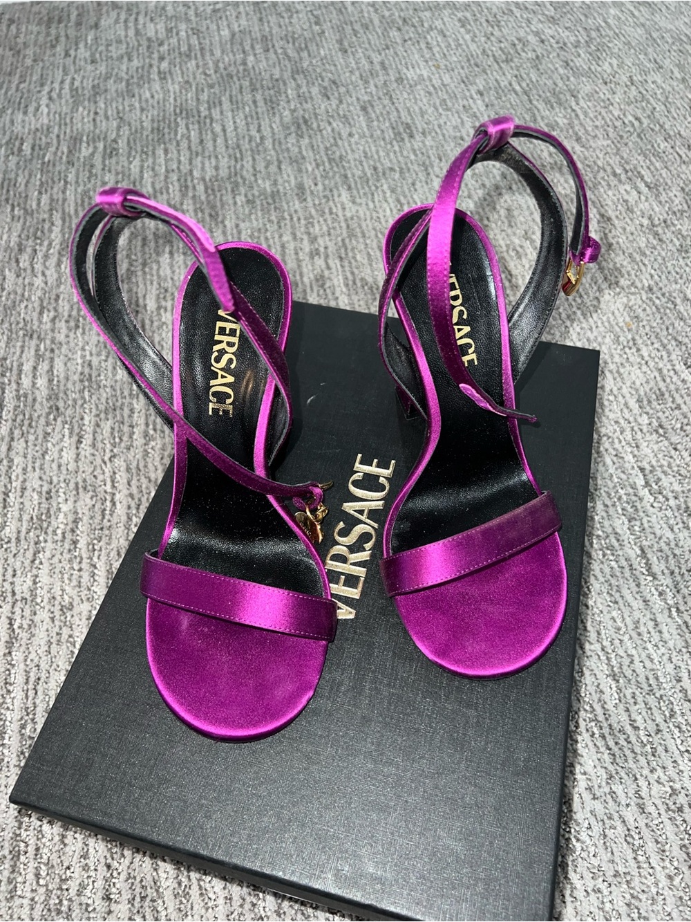 Versace Magenta Satin Ankle-Strap Heels